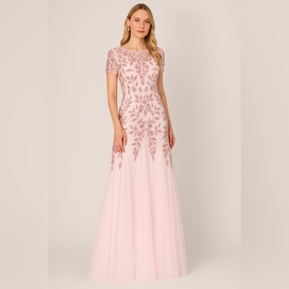 Adrianna Papell Dresses & Skirts - Adrianna Papell Blush Beaded Tulle Gown NWT Embellished Formal Dress 14